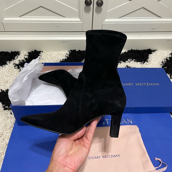 Like New Women’s Size 6 Stuart Weitzman Brandie Mid Calf Suede Booties In Black - Picture 7 of 14